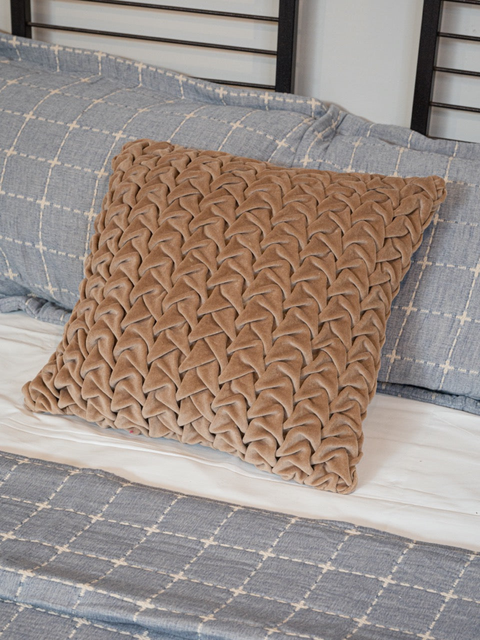 Hand Pleated Cross Mocha Cushion Cover