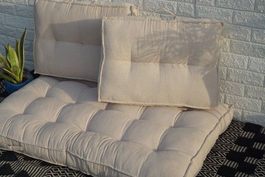 Beige corduroy floor mattress - Weave Abode