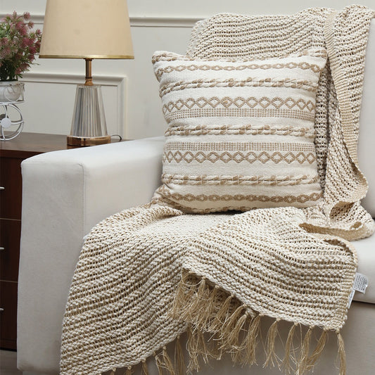 Handwoven Jute Ribbed Cotton Cushion cover