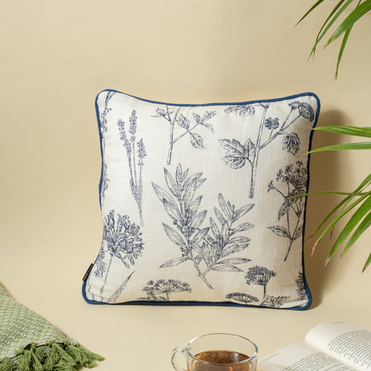 Navy Leaf Cushion Cover