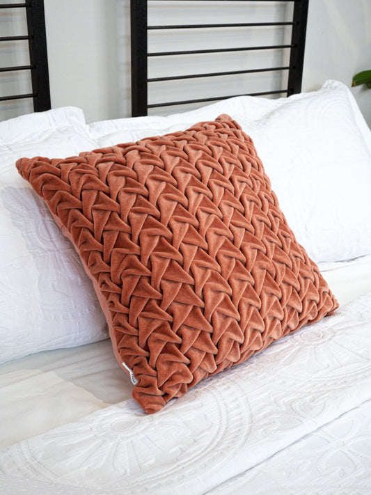 Hand Pleated Cross Cinnamon Cushion Cover