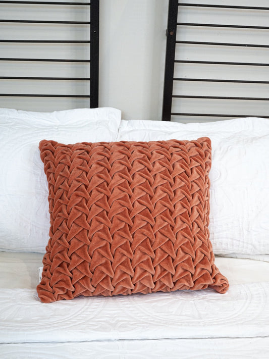 Hand Pleated Cross Cinnamon Cushion Cover