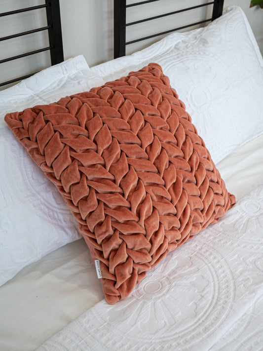 Hand Pleated Petal Cinnamon Cushion Cover