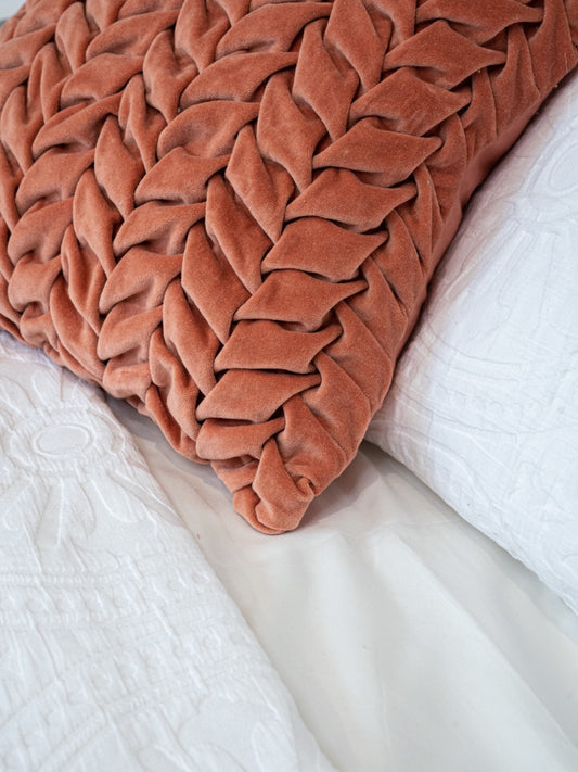 Hand Pleated Petal Cinnamon Cushion Cover