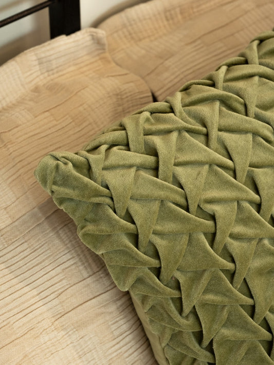 Hand Pleated Cross Sage Cushion Cover