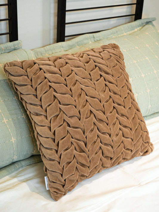 Hand Pleated Petal Mocha Cushion Cover