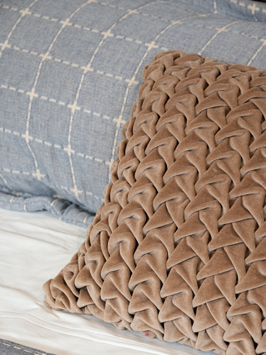 Hand Pleated Cross Mocha Cushion Cover