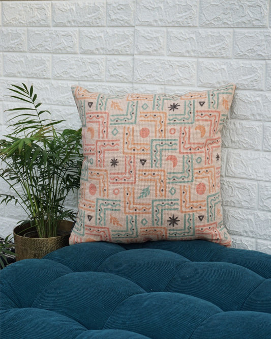 Leafy Abstract Boho jute cushion cover