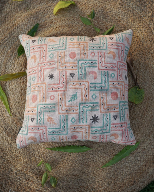 Leafy Abstract Boho jute cushion cover